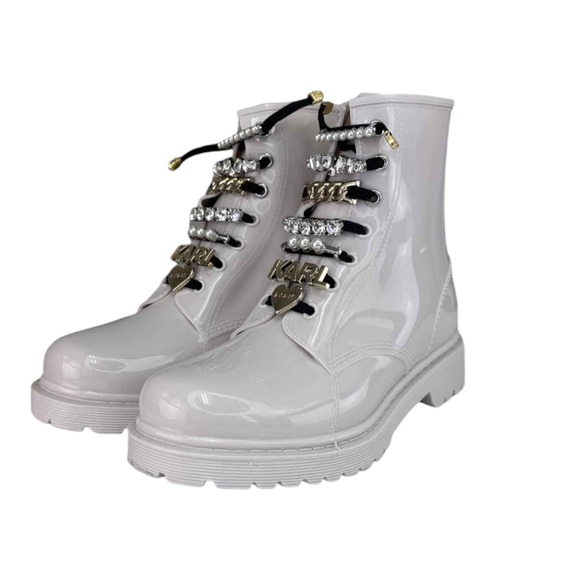 KARL LAGERFELD NWT White TOPANGA Rubber Boots Size 9 - Picture 2 of 11